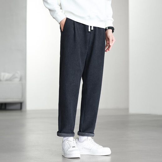 Commoner Legend Velvet Thickened Heavy Corduroy Elastic Waist Drawstring Soft Warm Sports Small Taper Men's Casual Pants Gray L