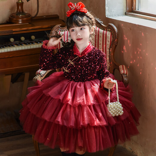Nisha Beier Girls Red New Year Dress Children's Baby New Year Children's Clothes Skirt New Year's Eve Princess Dress Red 110