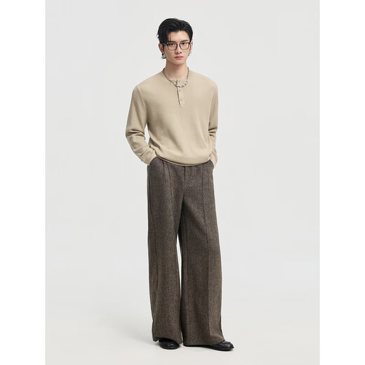 Earl Zall 25 Early Winter Henley Collar Pullover Knitted Bottoming Shirt Men's Casual Loose Korean Sweater Clay Color 3XL