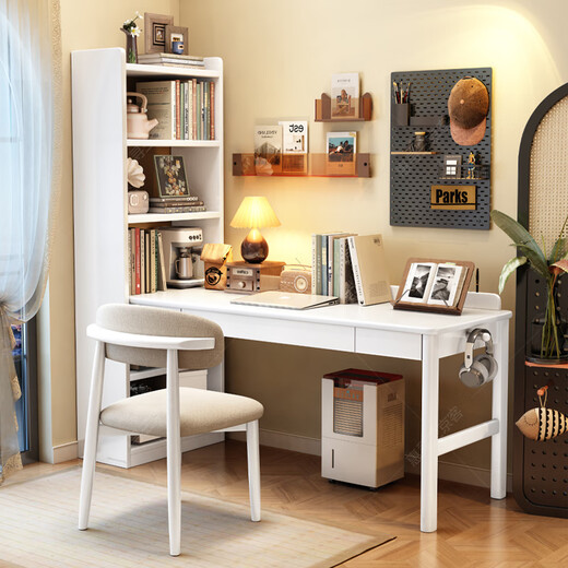Huixun solid wood corner desk bookshelf integrated table bedroom corner computer desk student home study table corner workbench walnut color #desk + bookshelf 124cm*60cm*182cm desktop length 100cm