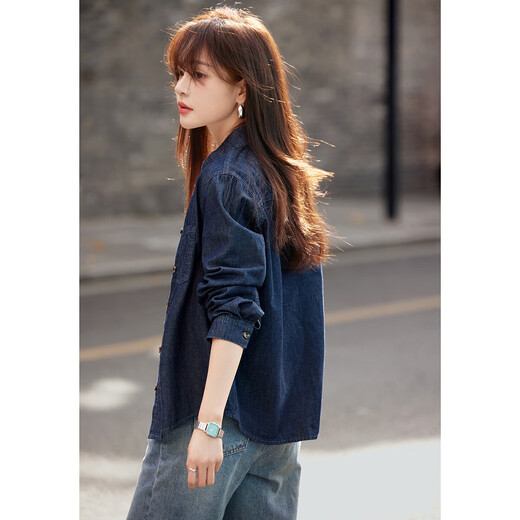 Mohan Yimei retro washed denim shirt thin jacket 2025 autumn new shirt temperament women's top