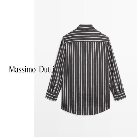 Massimo Dutti Autumn and Winter New Products 2025 Women's Clothing Modern Urban Commuting Style Loose Striped Long-Sleeved Shirt 05184984 Black S (170/88A)