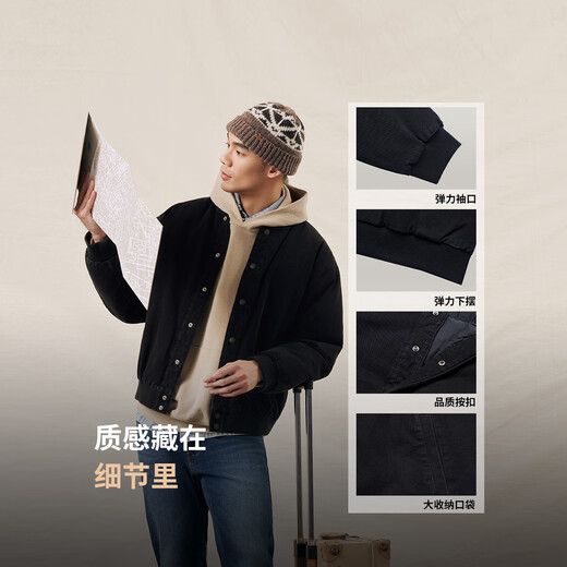 Levi's Levi's 25th Autumn and Winter New Style Couple's Fashionable Casual Loose Ribbed Stand Denim Down Jacket Black M