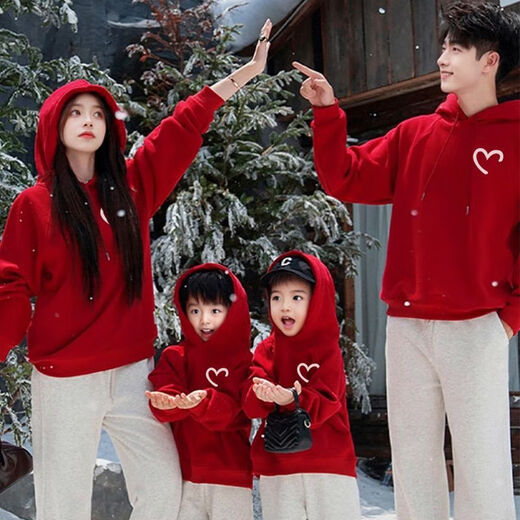 Disney (Disney) 2026 Year of the Horse Autumn Outfits for a Family of Three Family Portraits Chinese Style Sweatshirts and Sportswear Different Parent-Child Outfits for a Family of Four Red Hooded (Spring and Autumn Style) 165 Adult S
