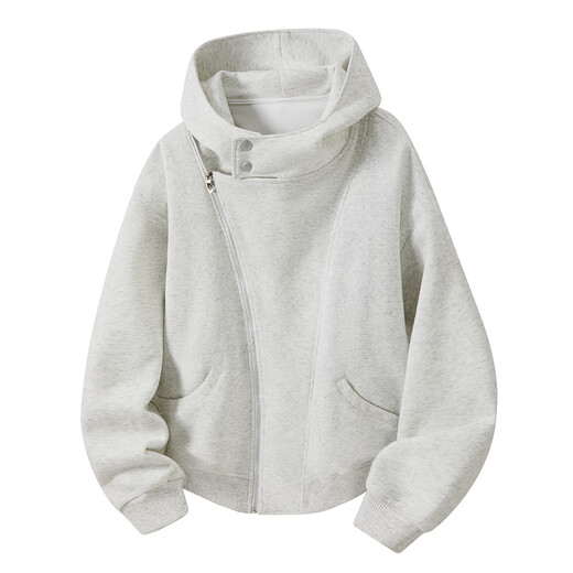 GREATLUIA American street motorcycle style cardigan sweatshirt autumn new trend high street loose casual solid color hooded top for men light gray XL