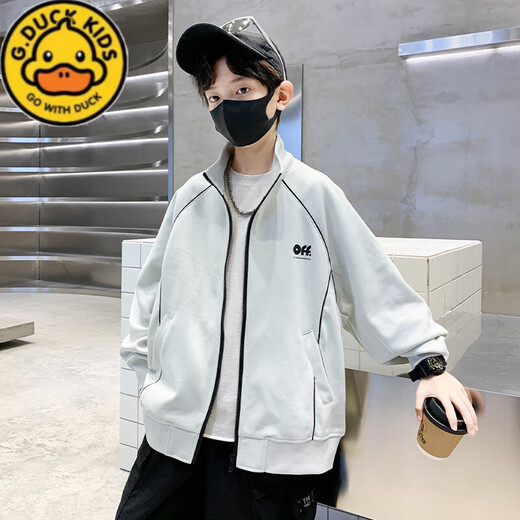 G.DUCKKIDS Boys Spring Style Lazy Jacket 2025 New Medium and Large Boys Children's Sports Sweatshirt Jacket Street Beige 150 cm