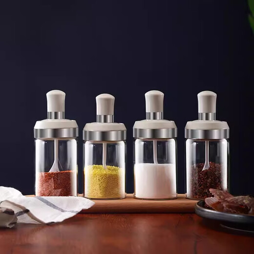 Four Seasons Muge (MICOE) food-grade condiment glass jar, stainless steel lid, sealed kitchen household small glass jar condiment jar, condiment jar, two pack