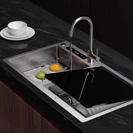 Dishwasher for 8-10 people, large capacity, double spray, small household smart fully automatic desktop embedded hot air drying, active oxygen sterilization and disinfection S3 left machine and right sink with ultrasonic