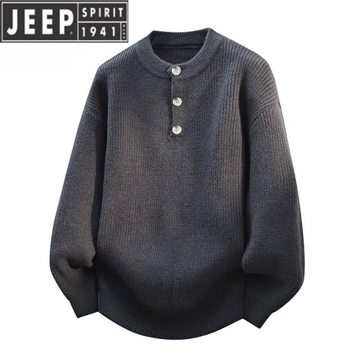 JEEP SPIRIT Jeep Henry Collar Plush Thick Sweater Men's Autumn and Winter 2025 New Loose Lazy Style Boys' Sweater WE25683 Black M