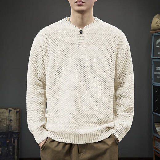 Chaotishi Autumn Trendy Japanese Retro Henley Collar Sweater Men's Pullover Loose Knitwear Autumn and Winter New Style Inner Sweater Floral Gray S 90-115Jin Jin is equal to 0.5 kg