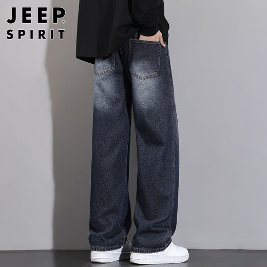 JEEP SPIRIT Jeep Scimitar Jeans Men's Autumn and Winter Retro Gradient Trendy Loose Straight Pants Blue Gray XL