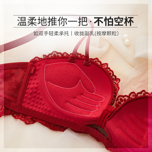 La Chapelle Wireless Small Breast Push Up Sexy Lace Underwear Women's Birthday Red Latex Bra Set Birthday Gift