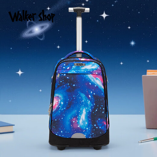 Walker Shop Junior high school and primary school students can climb stairs large wheel trolley school bag waterproof large capacity men and women travel backpack trolley bag starry sky blue 19 inches