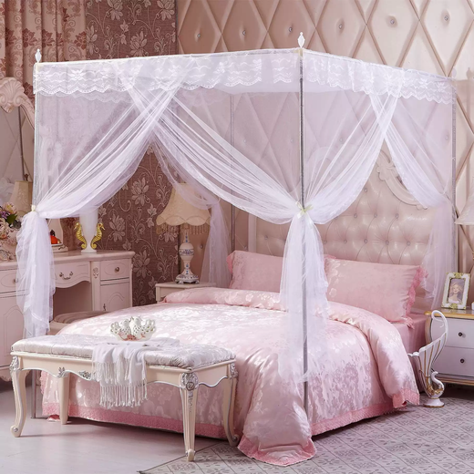 Yusenyi floor-standing household three-door mosquito net with encrypted yarn and thick bracket 1.8m double bed princess style 1.5m white three-door ultra-dense mosquito net + reinforced paint bracket 1.5m wide X 2.0m long bed
