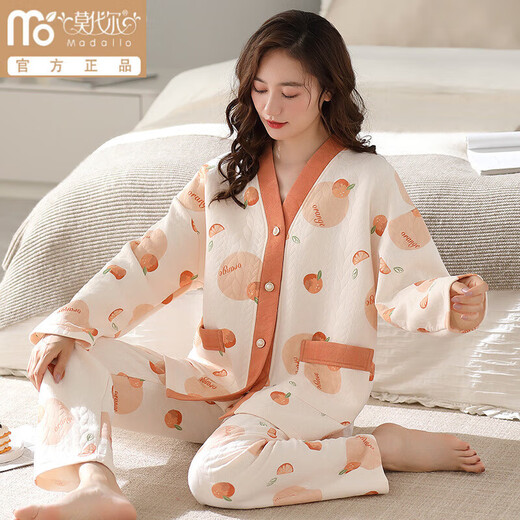 莫代尔三层夹棉睡衣女秋冬新款长袖大码空气棉夹层加厚套装可外穿家居服 4839 L 建议110-120斤