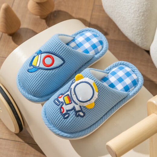 Qingchen children's slippers linen indoor kindergarten girls spring and autumn children parent-child baby boy floor non-slip home shoes sky blue 15 cm 24/25 size about 2-3 years old
