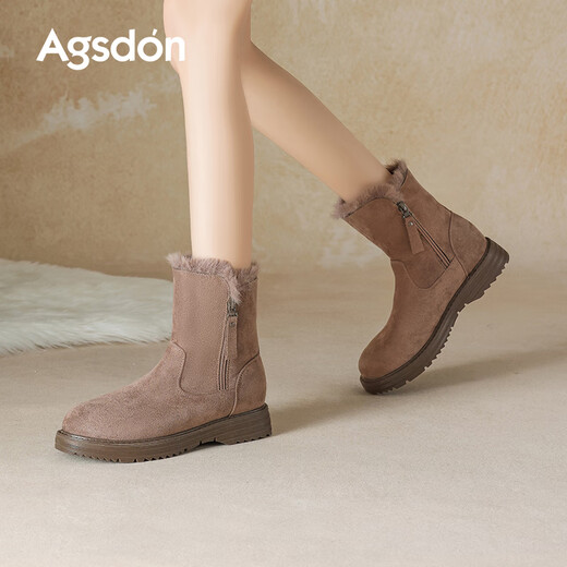 Augushiden snow boots women's 2026 new velvet warm cotton shoes Northeast outdoor cold-resistant versatile fashionable cotton short boots 634135 dark khaki velvet style 35