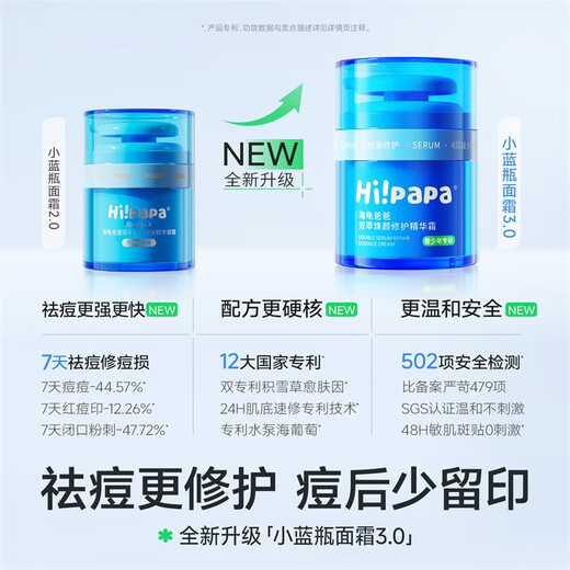 Turtle Dad Facial Cream Anti-acne Small Blue Bottle Youth Skin Care Products Men and Women Moisturizing Autumn and Winter Children's Facial Cream 50g*2