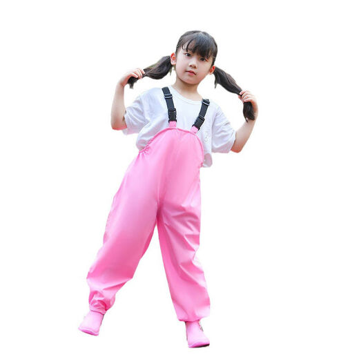 Children's suspender rain pants one-piece waterproof suspender raincoat full body boys and girls kindergarten suit waterproof outdoor water play set yellow raincoat + yellow suspenders S S