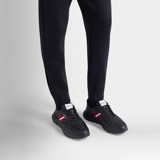 BALLY enjoy special offer red and white striped black cow leather men's casual sports shoes 6313182 black 43