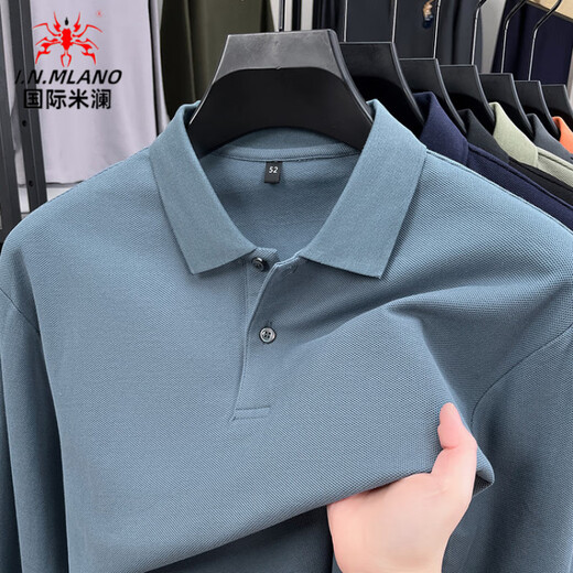 International Milan high-end brand 2025 spring and autumn new 100% cotton long-sleeved middle-aged and elderly men's lapel T-shirt POLO bottoming shirt Huahui XL recommended 130-155Jin Jin equals 0.5 kg