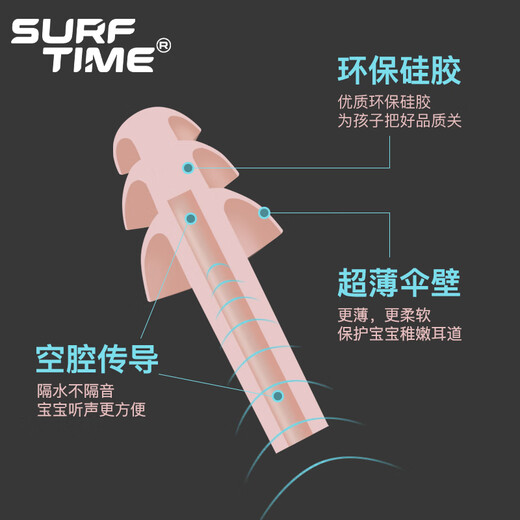 Langqi (SURFTIME) children's swimming earplugs waterproof and anti-otitis media silicone earplugs for baby bathing to prevent ear water ingress pink earplugs and nose clip set