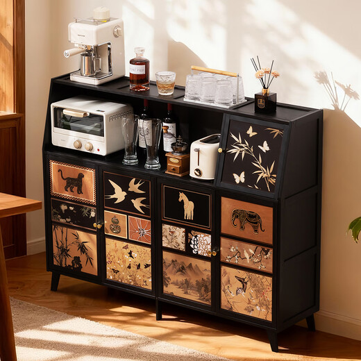 Trojan kitchen side cabinet storage cabinet home floor-to-ceiling cabinet wall-mounted living room antique style storage cabinet wine cabinet tea cabinet antique style inkjet brown - single door 34 long