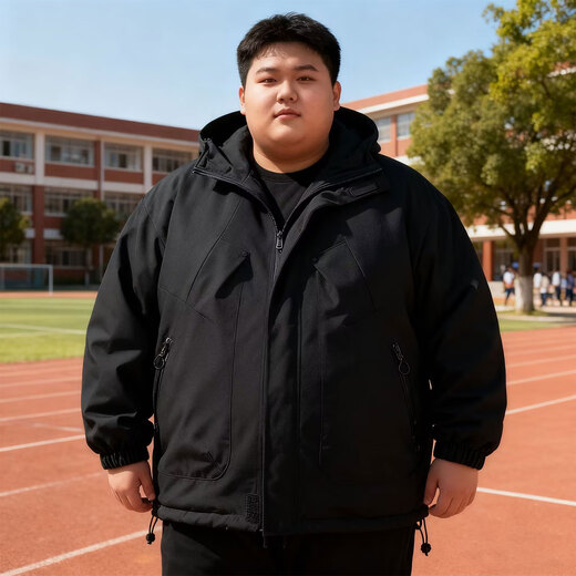 Fat, handsome, fashionable and fat cotton-padded jacket for men, winter warm and windproof plus fat plus size casual loose hooded cotton jacket, Khaki 7XL (suitable for 240-260Jin Jin is equal to 0.5kg)