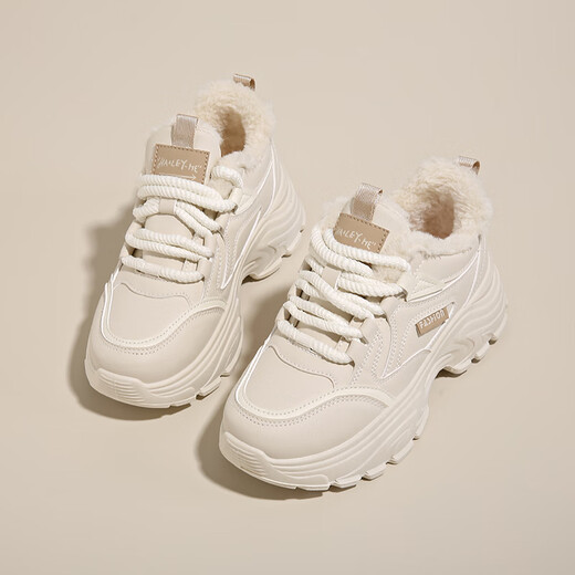 Hongxing Pink Velvet Women's Shoes Winter 2025 New Dad Shoes Thick-soled White Shoes Sports and Leisure Shoes Snow Second Cotton Shoes Mika L8821-1 Velvet 38