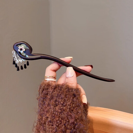 Pei Nanwei's temperament flower ebony hairpin for women, ancient style and high-end tassel hairpin, new Chinese style hairpin, Hanfu headdress, small flower tassel - 1 piece of sandalwood hairpin