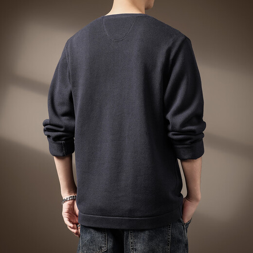 Noble color high-end American retro tough guy Henry collar sweater men's autumn new heavy casual base blue gray S suitable for 90-110 Jin Jin equals 0.5 kg