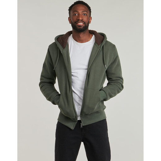 Superdry Men's Hooded Zipper Cardigan Sweatshirt Retro Khaki Plus Velvet Autumn Warm Trendy Casual Fleece Jacket Men's Khaki S (EU)