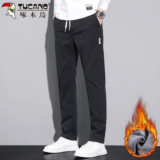 Woodpecker (TUCANO) pants men's autumn and winter straight casual pants men's loose sports trend versatile trousers black plus velvet 32