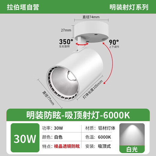 LABOT adjustable-angle surface-mounted spotlights store commercial small ceiling-mounted track light home spotlight LED ceiling light-white-30W-white light