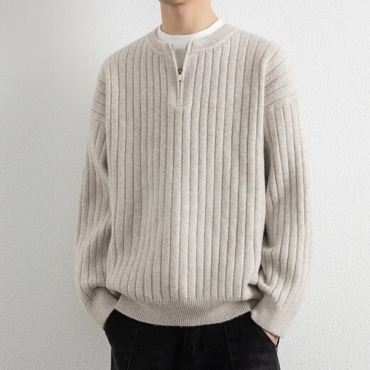 EGMO half-zip sweater for men in autumn and winter 2025 new loose American style Henry collar sweater textured sweater for men Chenguang Apricot 7023 M