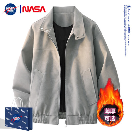 WHIM NASA American Retro Bomber Jacket Men's 2025 Autumn Trendy Brand Loose and Versatile Casual Men's Winter Style Gray XL (Recommended 140-160 Jin Jin equals 0.5 kg)