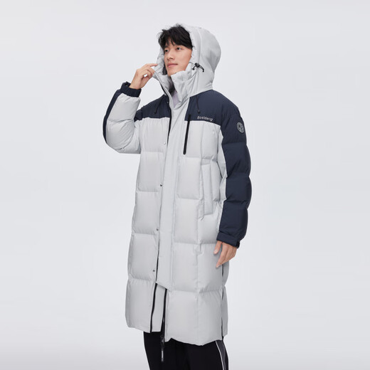 BOSIDENG fashion sports series 90 velvet stitching color hooded drawstring letters Logo chest patch pocket windproof double placket warm and thick ink gray/island blue 8A43/59028A4A XXS 155/80A