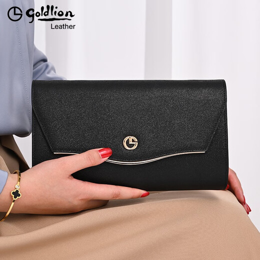 Goldlion Women's Handbag 2025 New Fashion Versatile Clutch Large Capacity Multifunctional Clutch Genuine Leather Mobile Phone Bag Portable Black Official Authentic