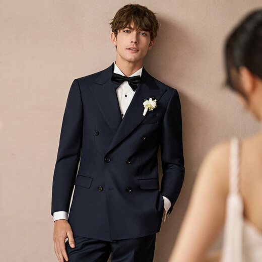 Guillaume de Mons men's suit 2025 new suit men's high-end double-breasted suit men's groom's wedding suit Prussian blue top + trousers 253026 50