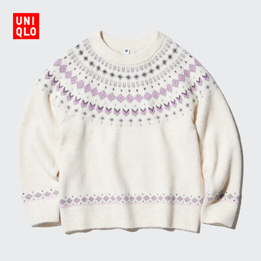 Uniqlo children's clothing boys and girls souffle yarn souffle sweater long-sleeved sweater 473551 01 milky white 110