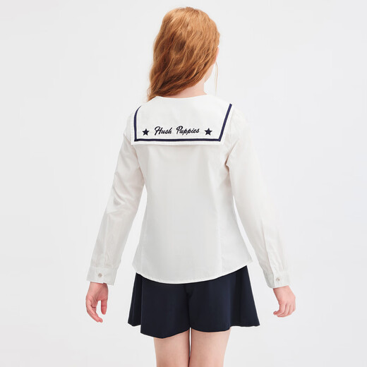 Hush Puppies children's clothing for children, girls and older children, autumn new casual pure cotton cloud-like comfortable care shirt, original white 150 cm