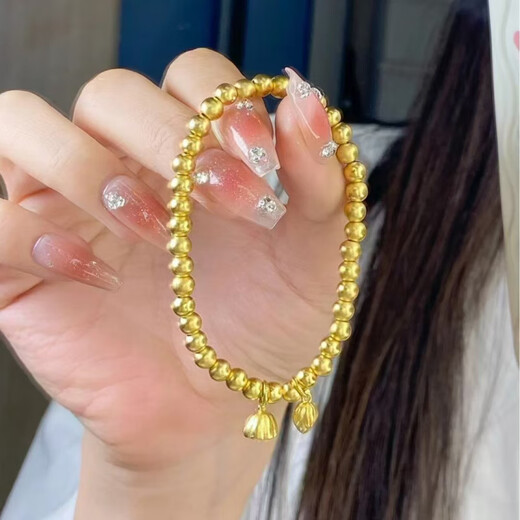 KZD Old Phoenix 999 Ancient Method Inheritance Bracelet Two Generations Happy Lotus Pendant Gold Beads Pure Gold Smooth Gold Silver Bracelet Bracelet Gold Bean Lotus Bracelet 1 piece