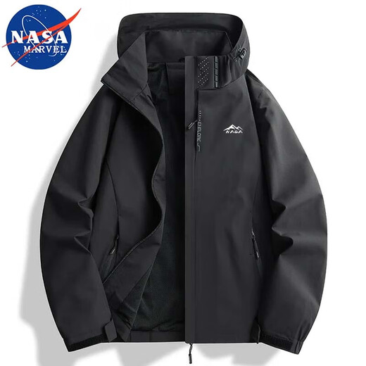 NASA MARVEL jacket men's spring and autumn trendy brand jacket long-sleeved hooded trendy loose sports couple model black XL