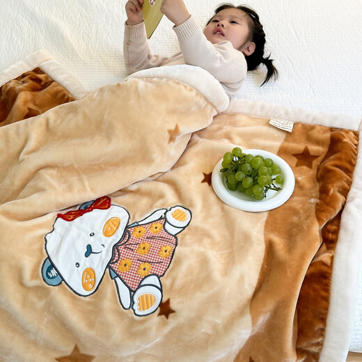 Guhe Children's Blanket Kindergarten Nap Winter Thickened Baby Double-layer Baby Cover Blanket Small Coral Velvet Cloud Blanket Premium Doll Bear-Coffee Color Appliqué 110cm*140cm Double-layer Thickened Cloud 2.8Jin Jin equals 0.5kg