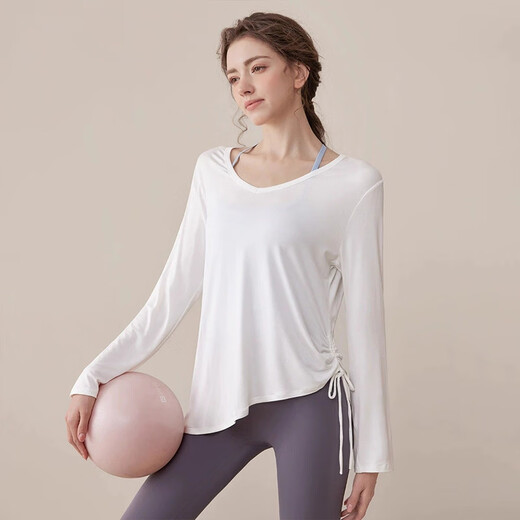 Bright dip sports cover-up loose breathable yoga clothes for women new Pilates training long-sleeved T-shirt fitness clothes sports tops white M