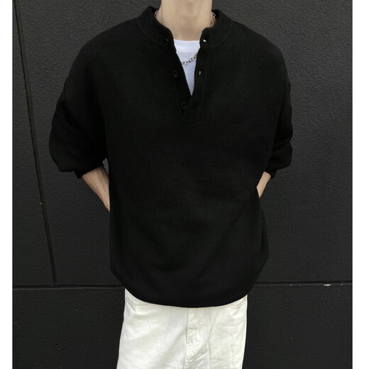 American cleanfit Henry collar sweater for men, autumn trendy inner wear, handsome long-sleeved men's bottoming sweater, black XL, recommended 120-140Jin Jin is equal to 0.5 kg
