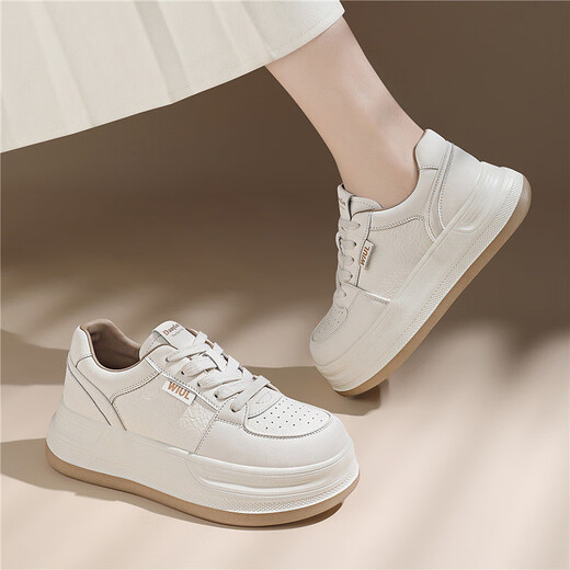 Kangnai spring girls' temperament white shoes, versatile casual 2025 new heightening and velvet sports sneakers 7051 Mi Xing 34