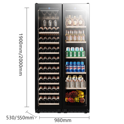 Bai Kailun high-end double-door wine cabinet constant temperature wine cabinet embedded home ice bar tea beverage refrigerator freezer 1.9 meters (thin dual-temperature air-cooled) hanging cup full display