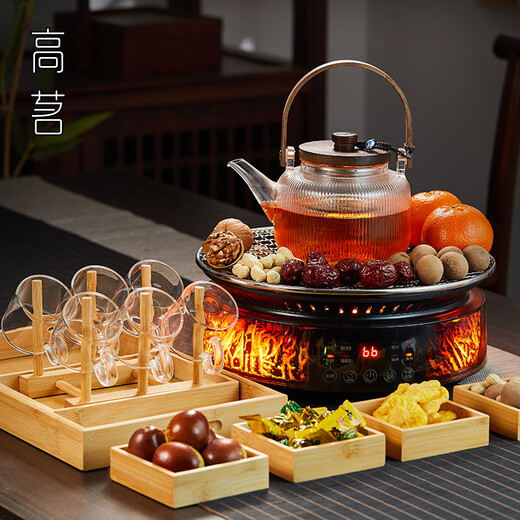Gaoming (gaoming) 2025 new model of simulated fireworks around the stove tea making set full set of high-end atmospheric electric ceramic stove making tea kettle with grilling net set plain shadow pot + campfire stove