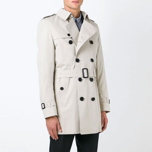 Burberry (BURBERRY) New Year's gift Burbrry solid color button mid-length windbreaker men's sisal color 50 same style for men and women